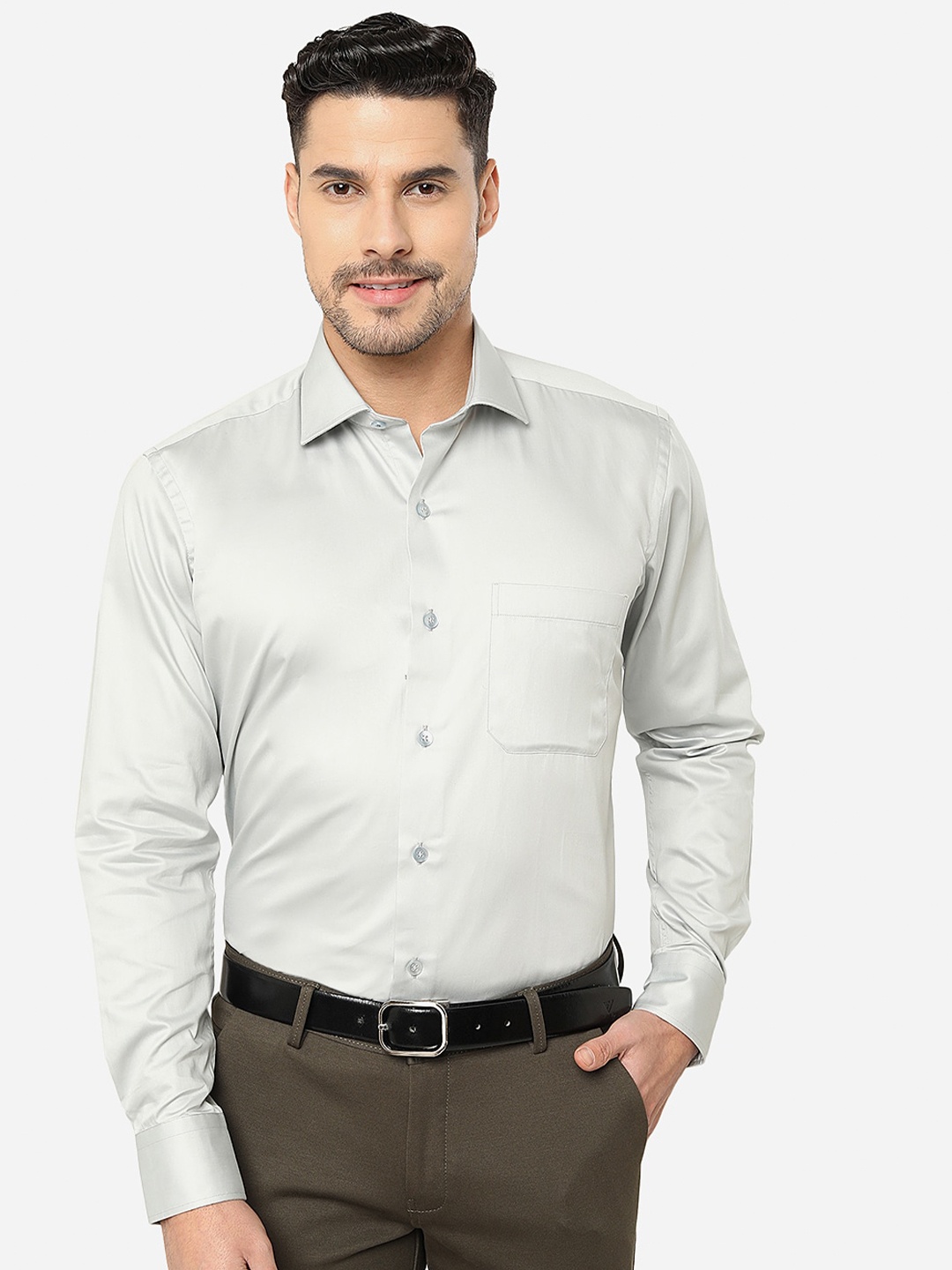 

METAL Slim Fit Spread Collar Cotton Formal Shirt, Grey