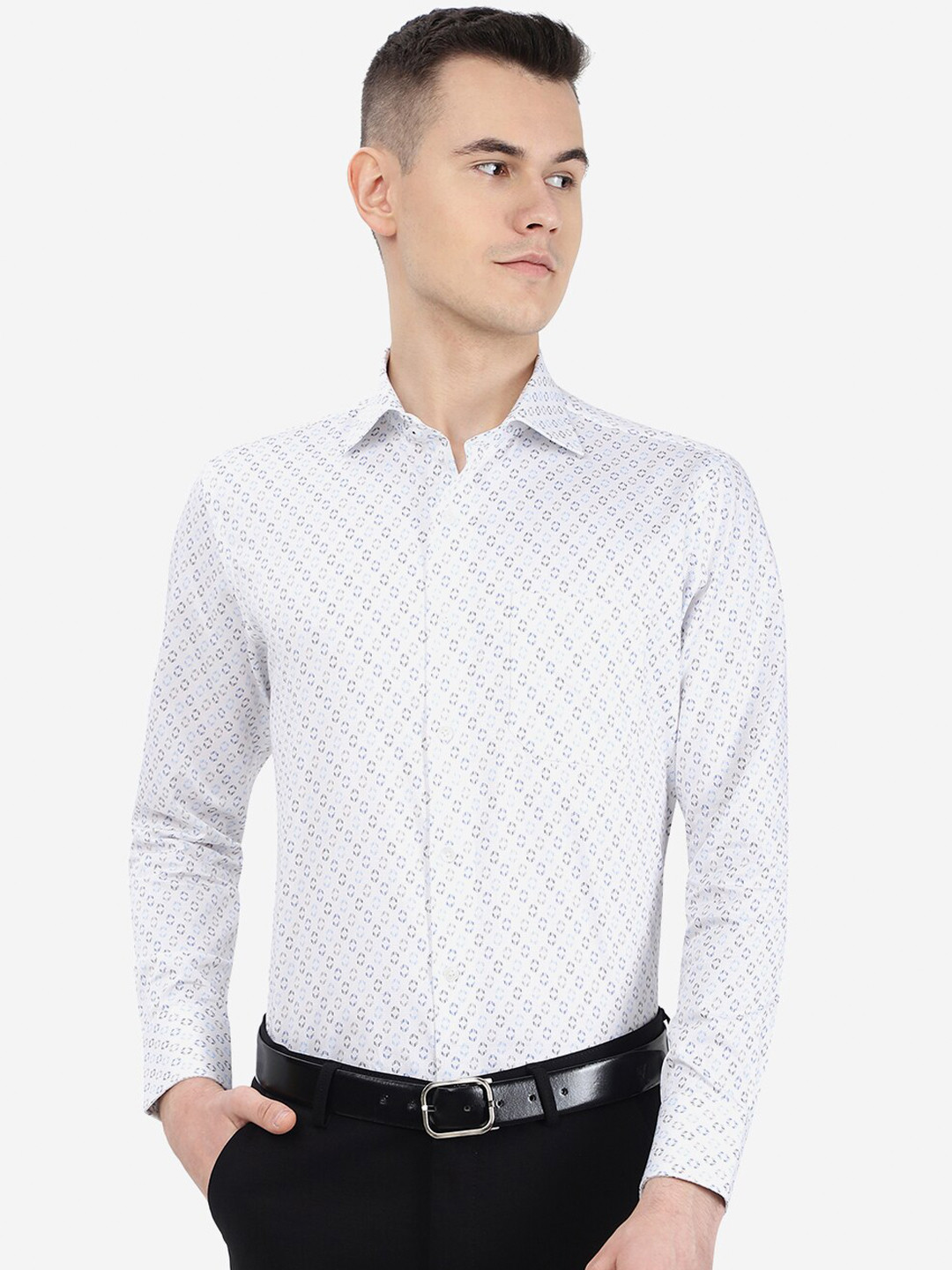 

METAL Slim Fit Micro Ditsy Printed Cotton Formal Shirt, White