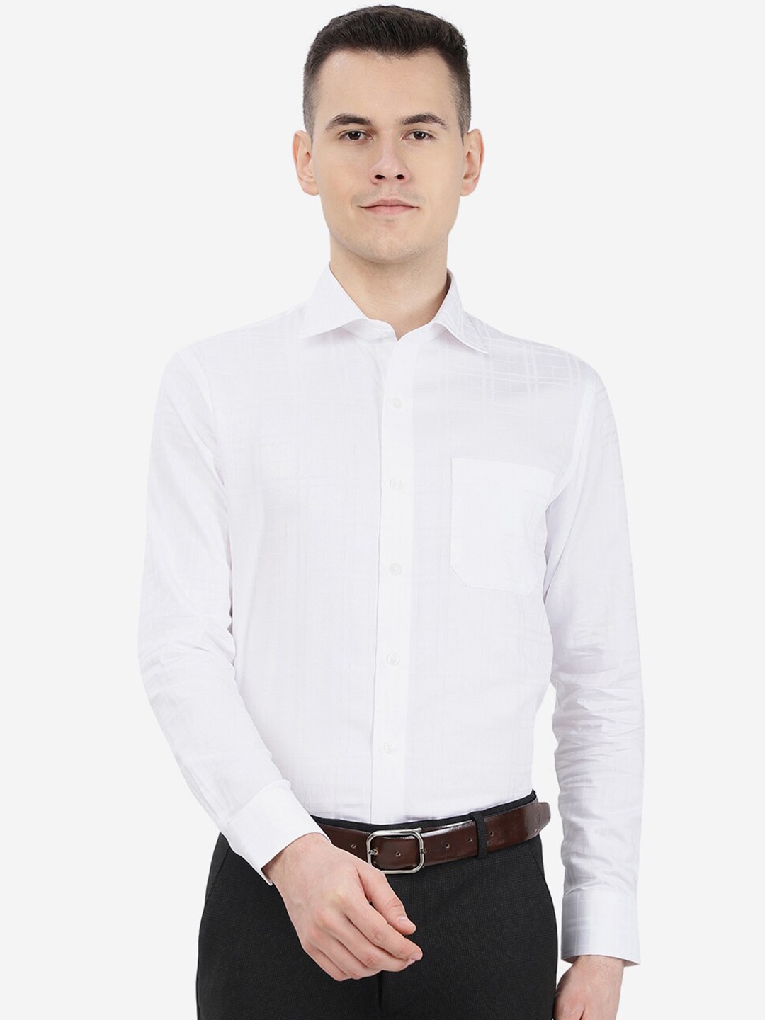 

METAL Men Slim Fit Cotton Formal Shirt, White