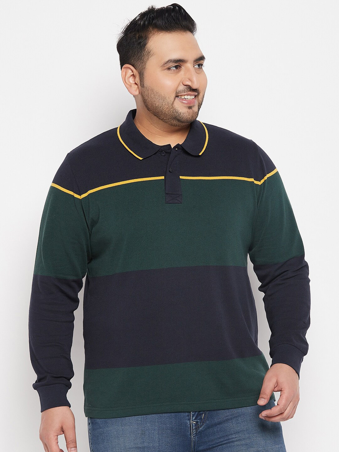 

AUSTIVO Striped Polo Collar Pure Cotton T-shirt, Olive