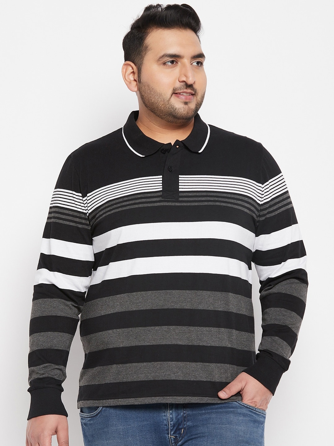 

AUSTIVO Striped Polo Collar Pure Cotton T-shirt, White