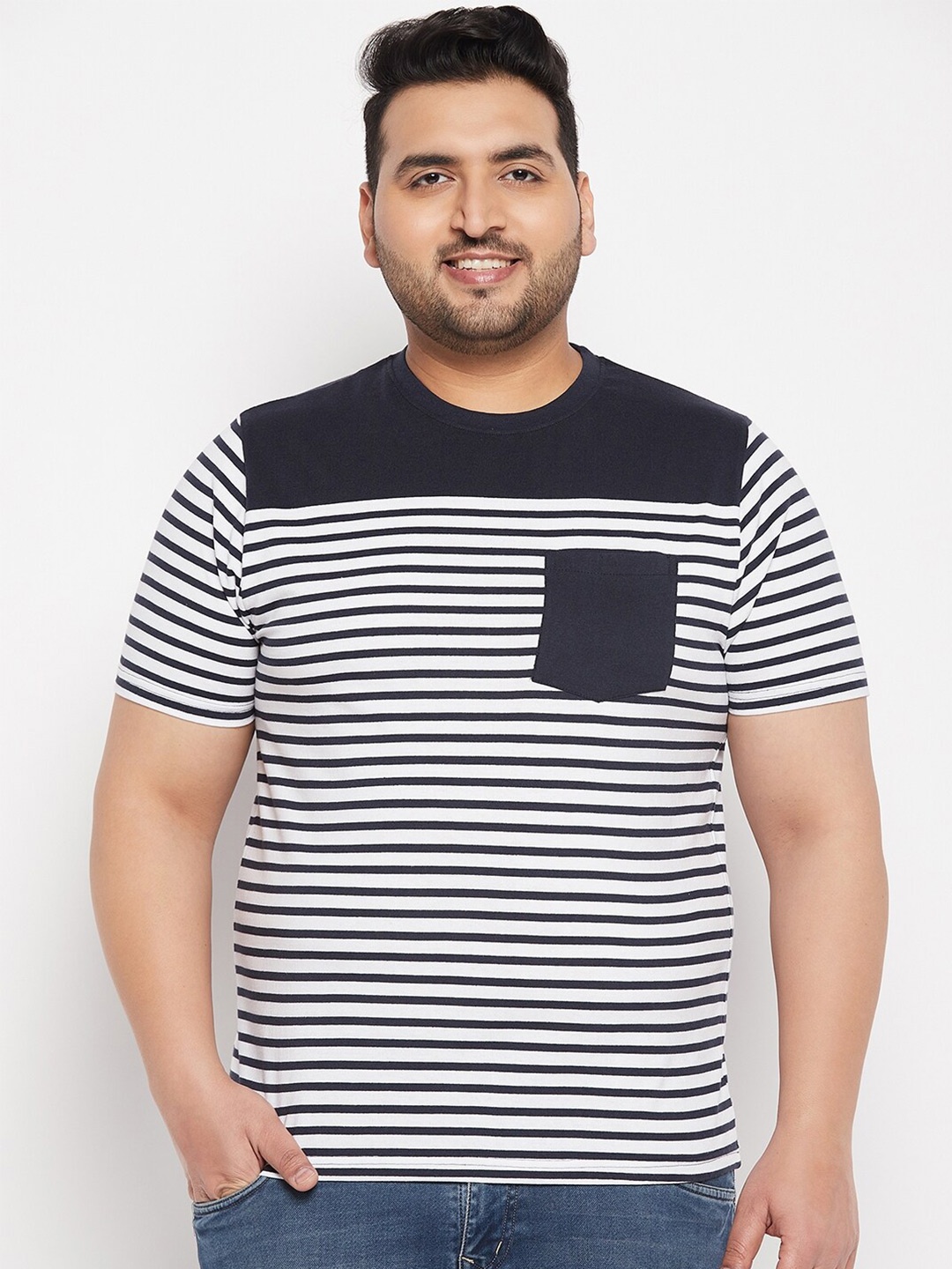 

AUSTIVO Striped Pure Cotton T-Shirt, Navy blue