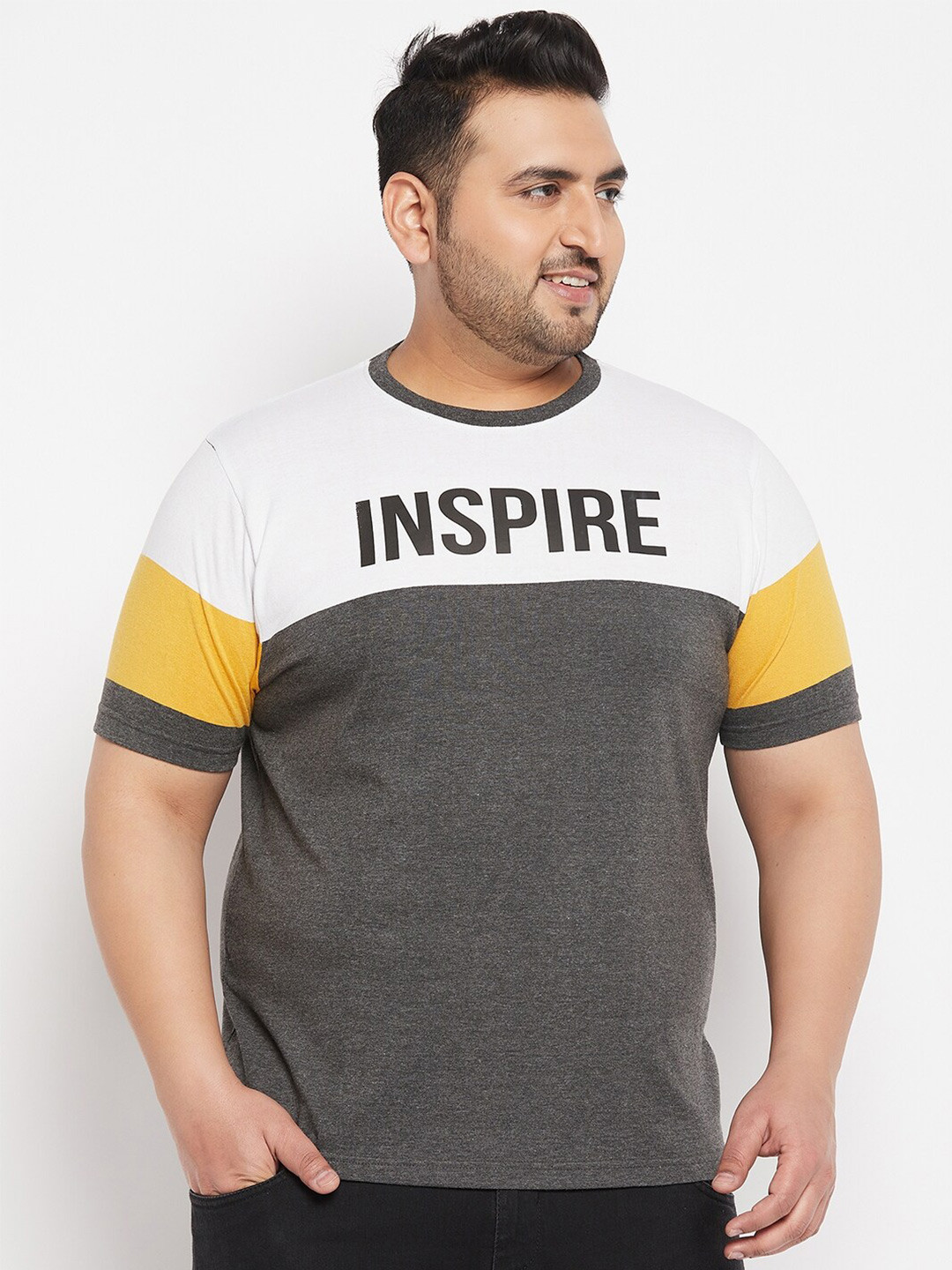 

AUSTIVO Typography Colourblocked Pure Cotton T-Shirt, Grey melange