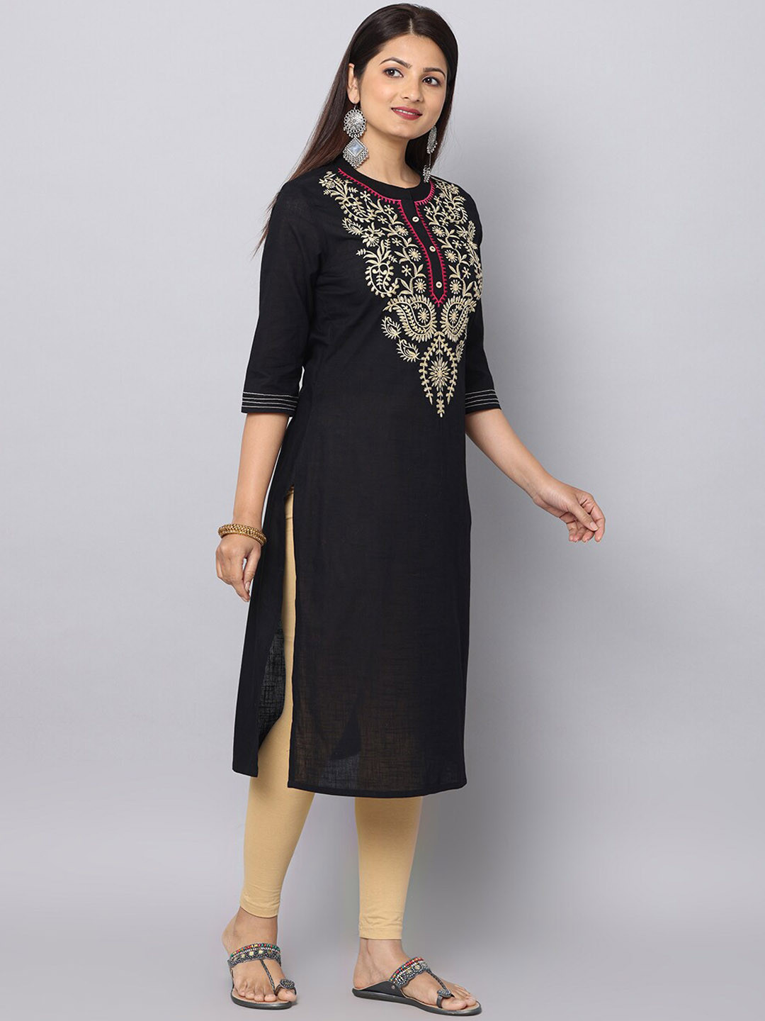 

Alena Ethnic Motif Embroidered Kurta, Black