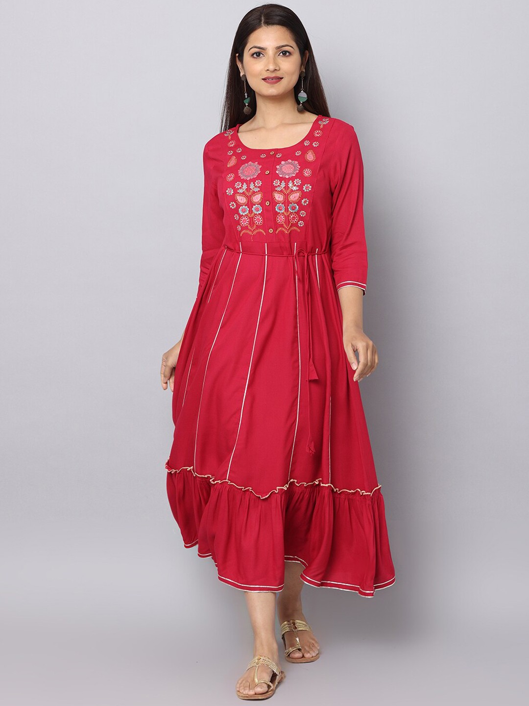 

Alena Embroidered Thread Work Fit & Flare Ethnic Dress, Magenta