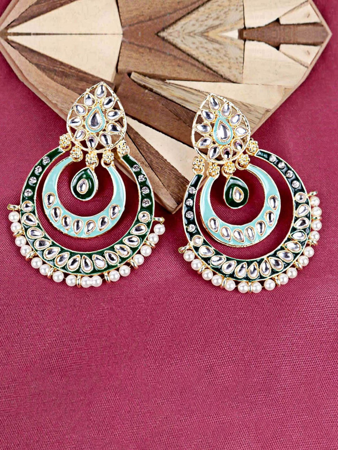 

VAGHBHATT Gold-Plated Chandbalis Earrings, Green