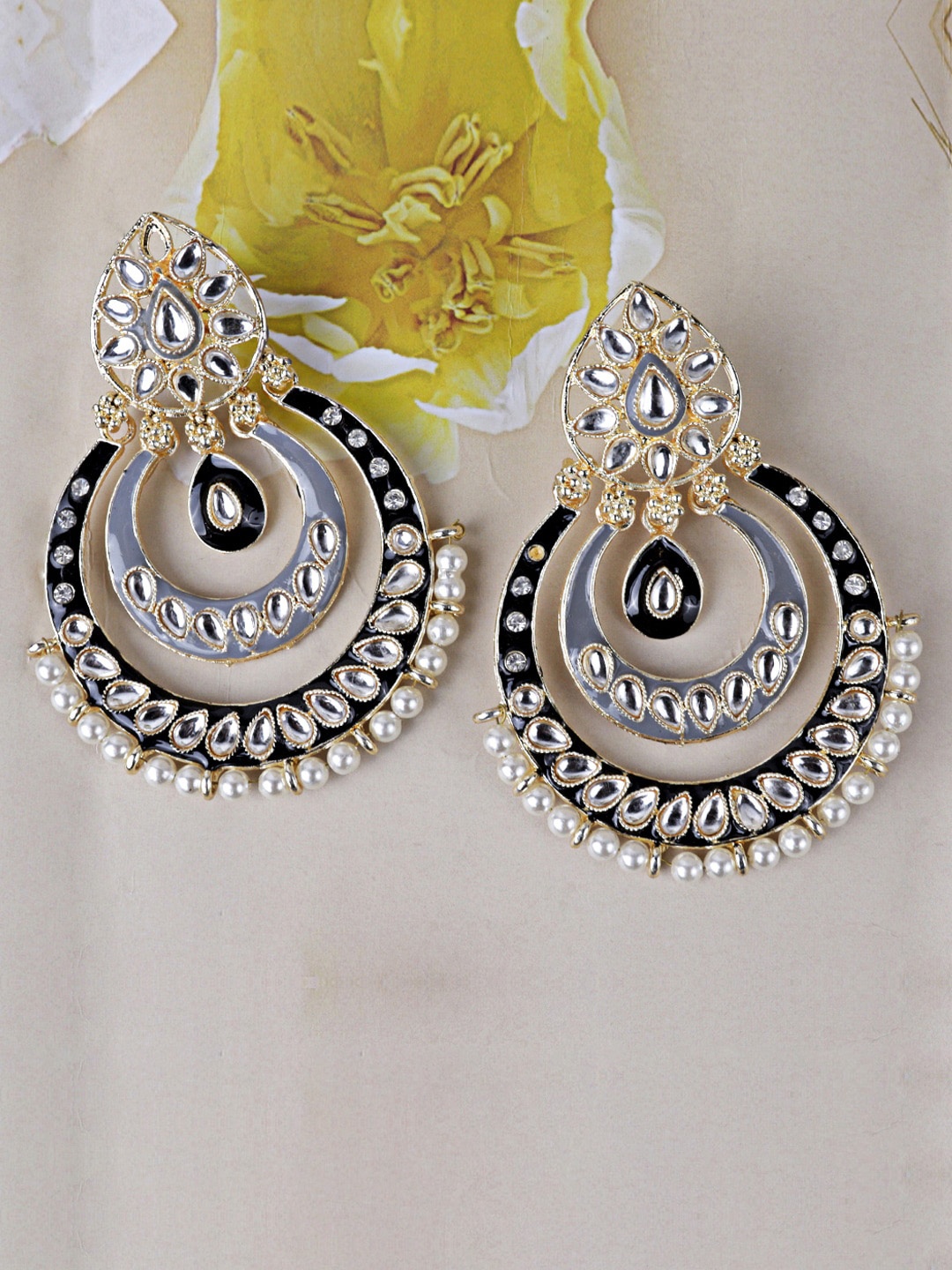 

VAGHBHATT Gold-Plated Oval Chandbalis Earrings, Black