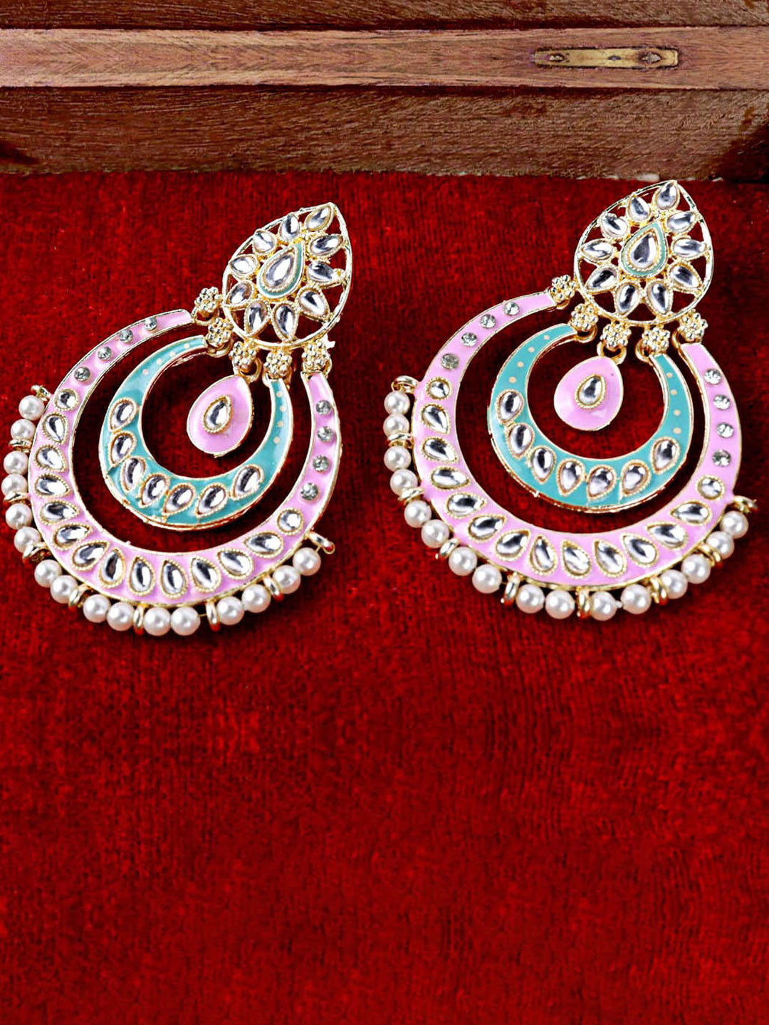 

VAGHBHATT Gold Plated Meenakari Chandbalis Earrings, Pink