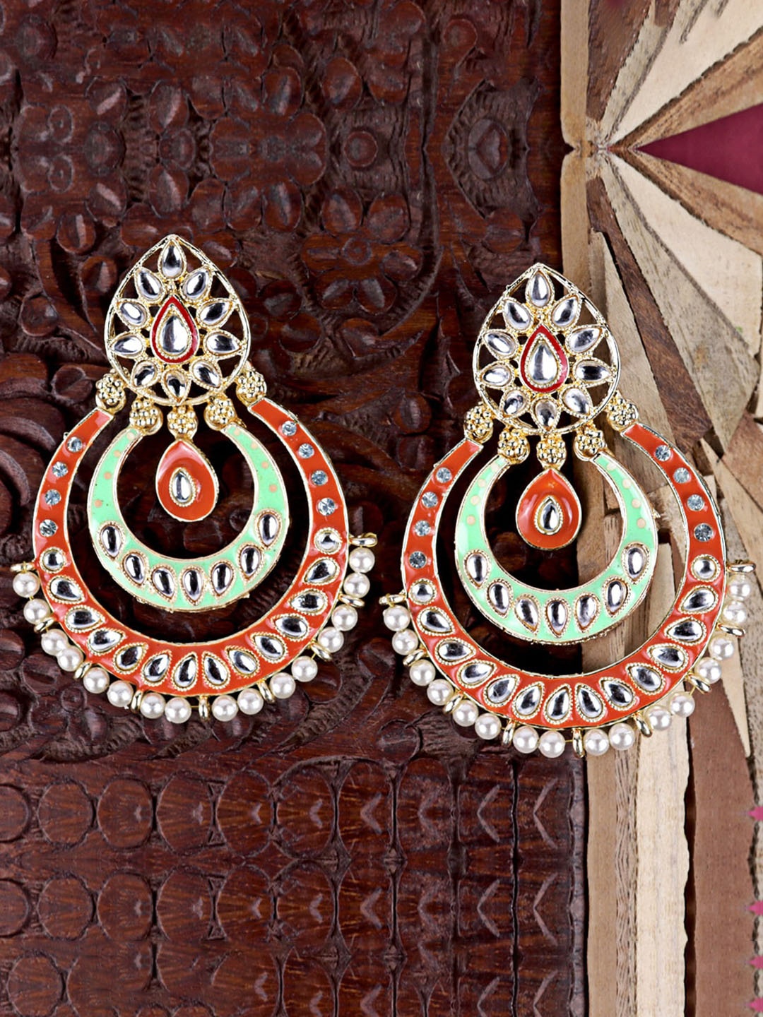 

VAGHBHATT Gold-Plated Chandbalis Earrings, Red