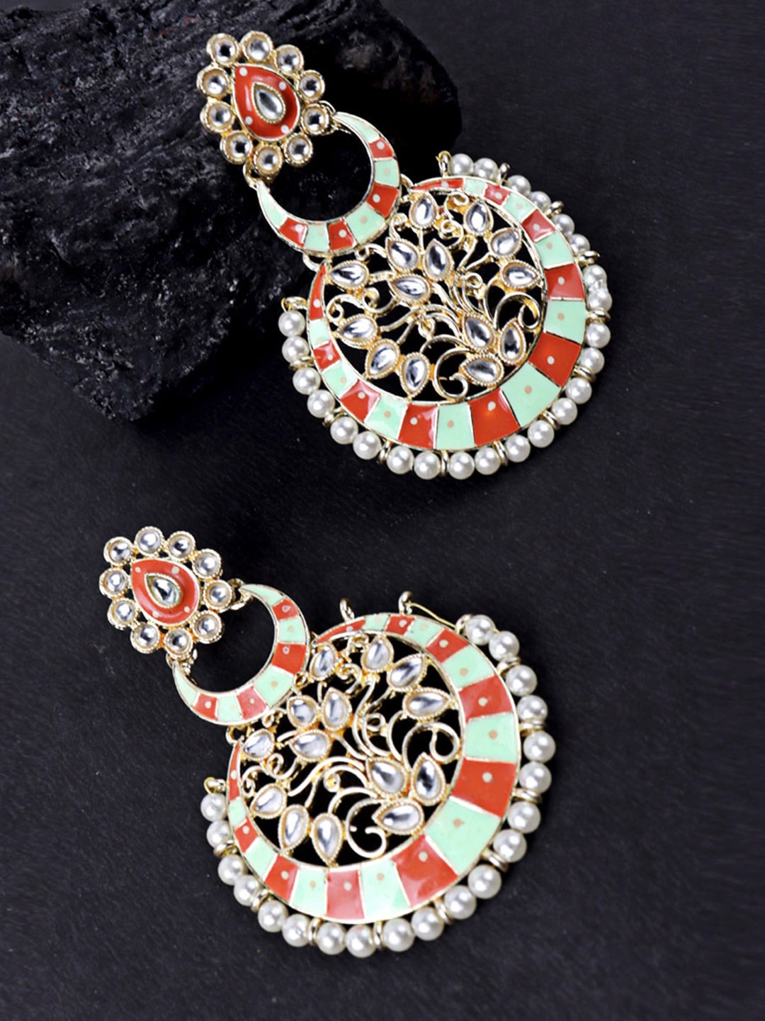 

VAGHBHATT Gold Plated Meenakari Chandbalis Earrings, Red