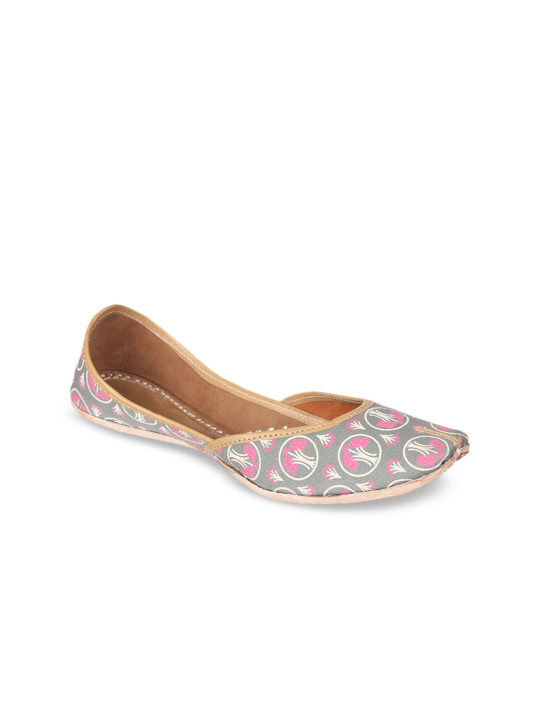 

Ta Chic Women Printed Leather Ethnic Mojaris Flats, Grey