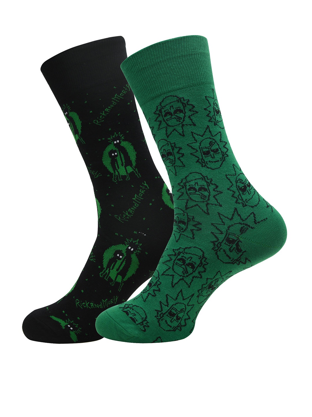 

Balenzia X Rick and Morty Men Pack of 2 Patterned Calf-Length Socks, Green