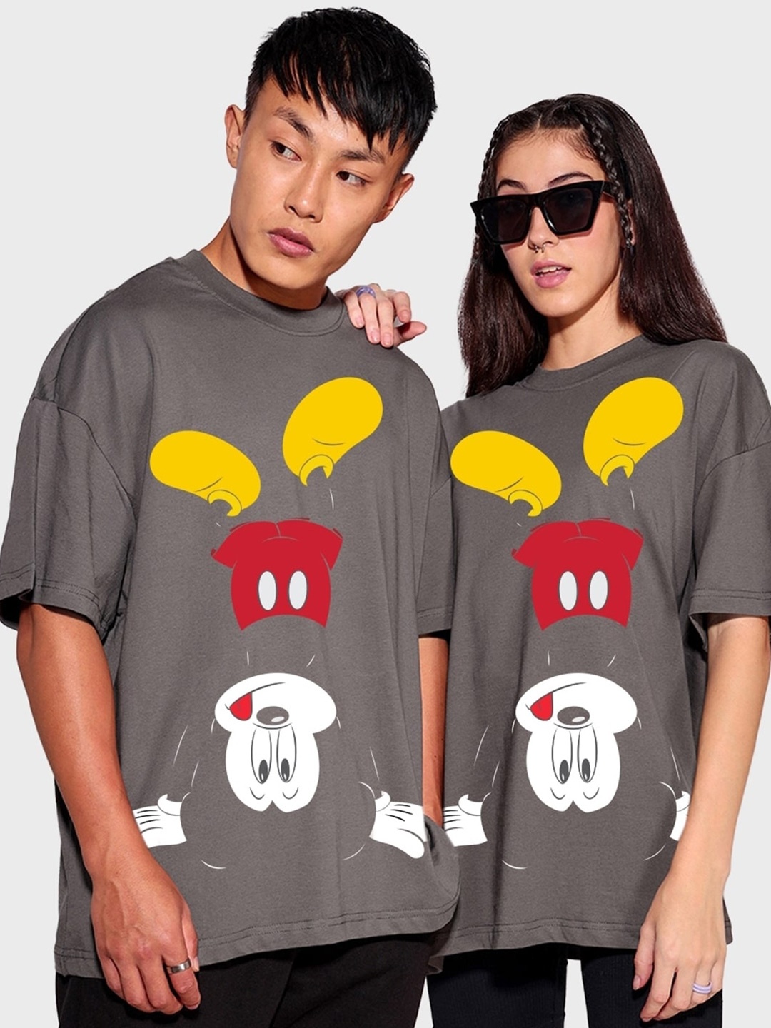 

Bewakoof Printed Mickey Upside Down Graphic Printed T-shirt, Grey