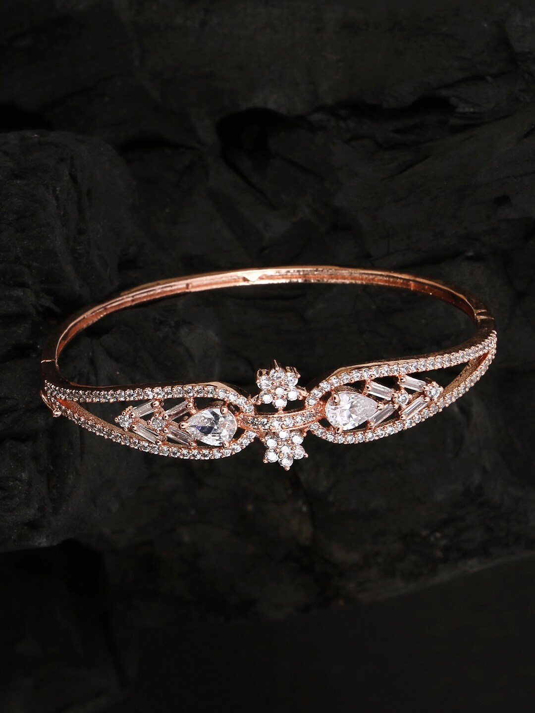 

Adwitiya Collection Women 24CT Gold-Plated Stone Studded Kada Bracelet