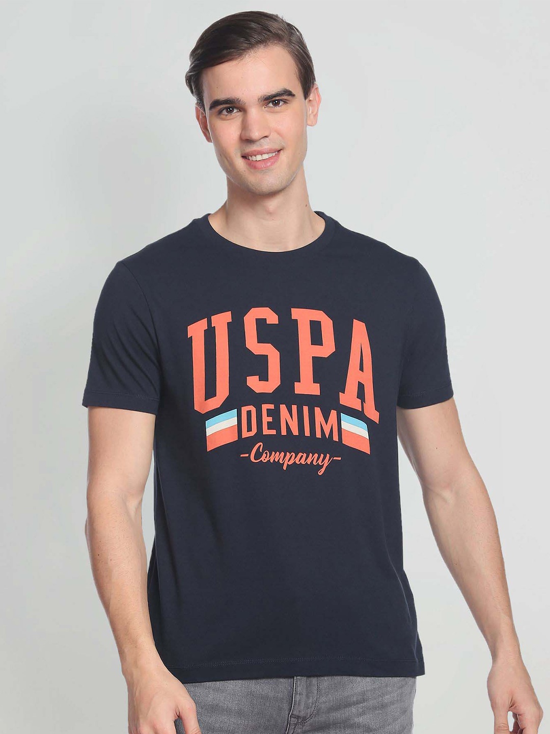 

U.S. Polo Assn. Denim Co. Typographic Print Cotton T-Shirt, Blue