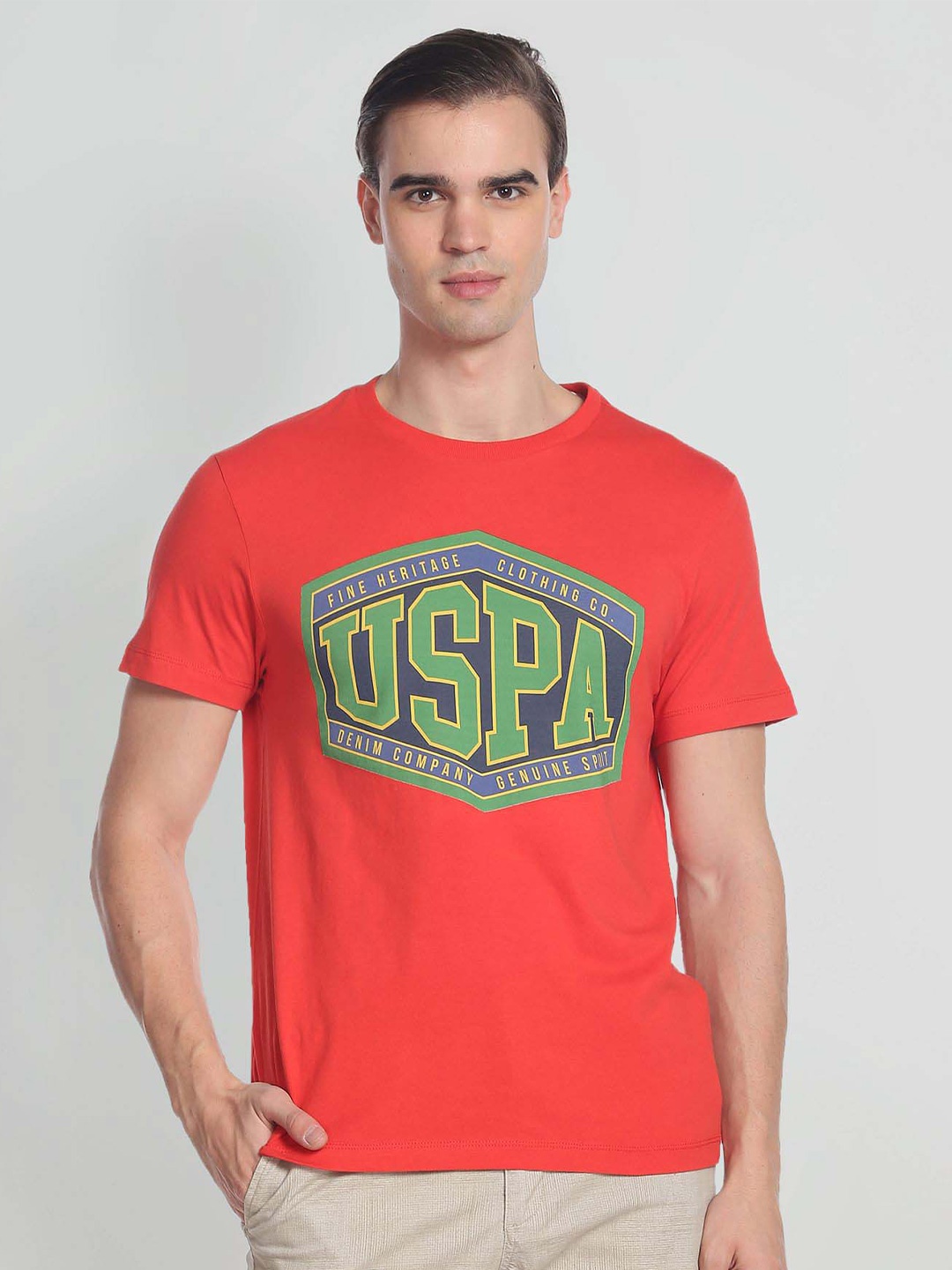

U.S. Polo Assn. Denim Co. Typography Printed Slim Fit Pure Cotton T-shirt, Red