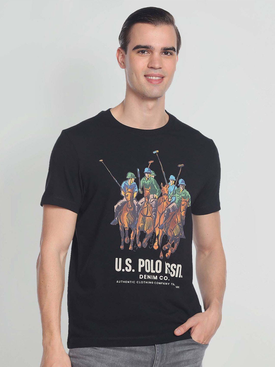 

U.S. Polo Assn. Denim Co. Brand Print Cotton T-Shirt, Black