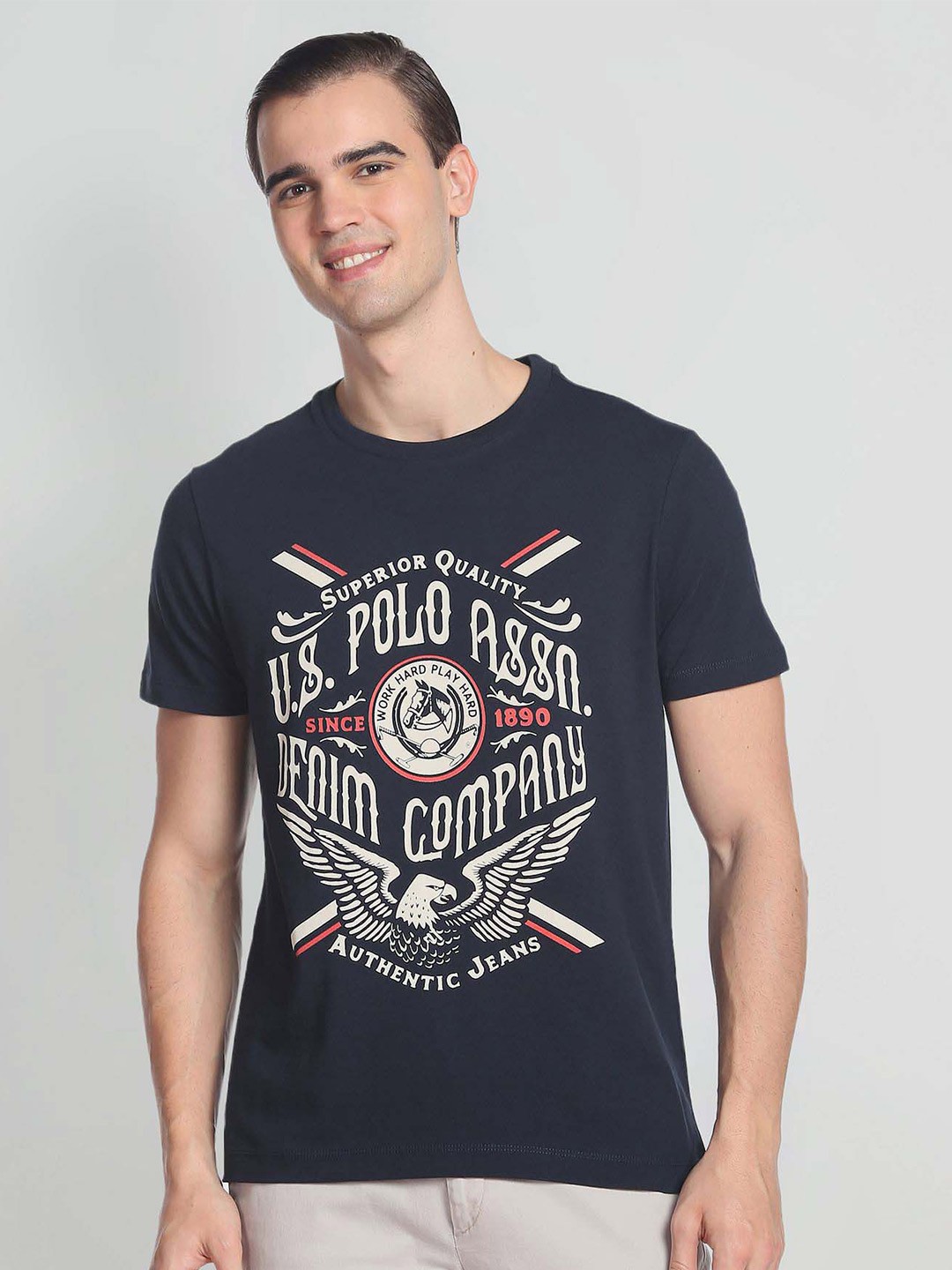 

U.S. Polo Assn. Denim Co. Brand Print Slim Fit Pure Cotton T-shirt, Navy blue