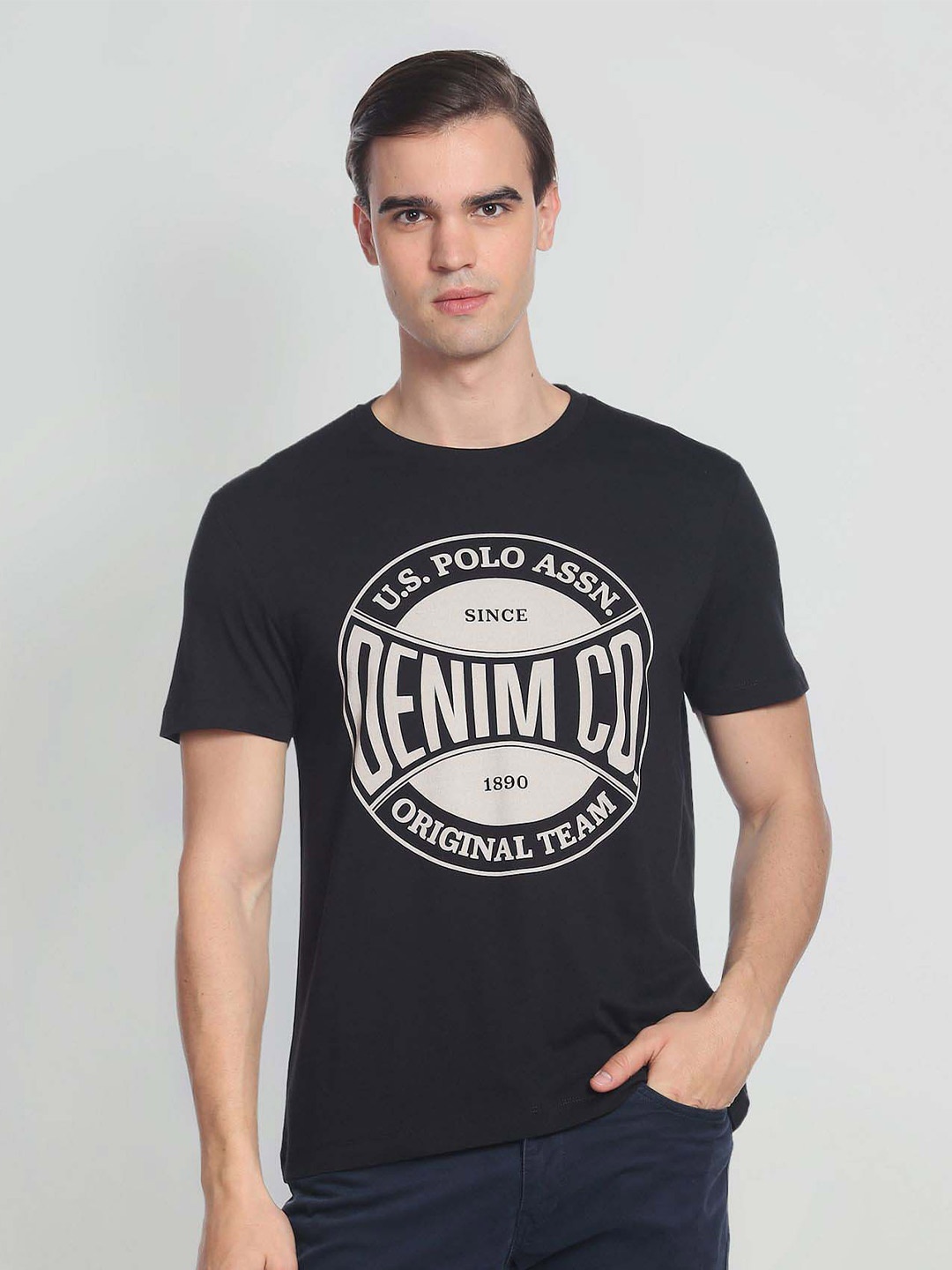 

U.S. Polo Assn. Denim Co. Circle Brand Logo Print Cotton T-Shirt, Black