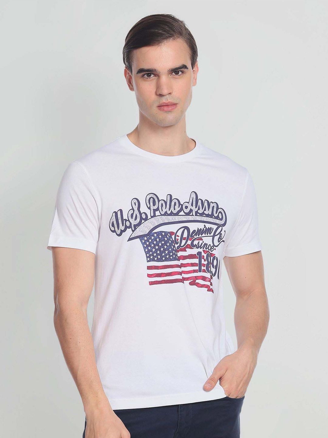 

U.S. Polo Assn. Denim Co. Brand Logo Print Slim Fit Cotton T-Shirt, White