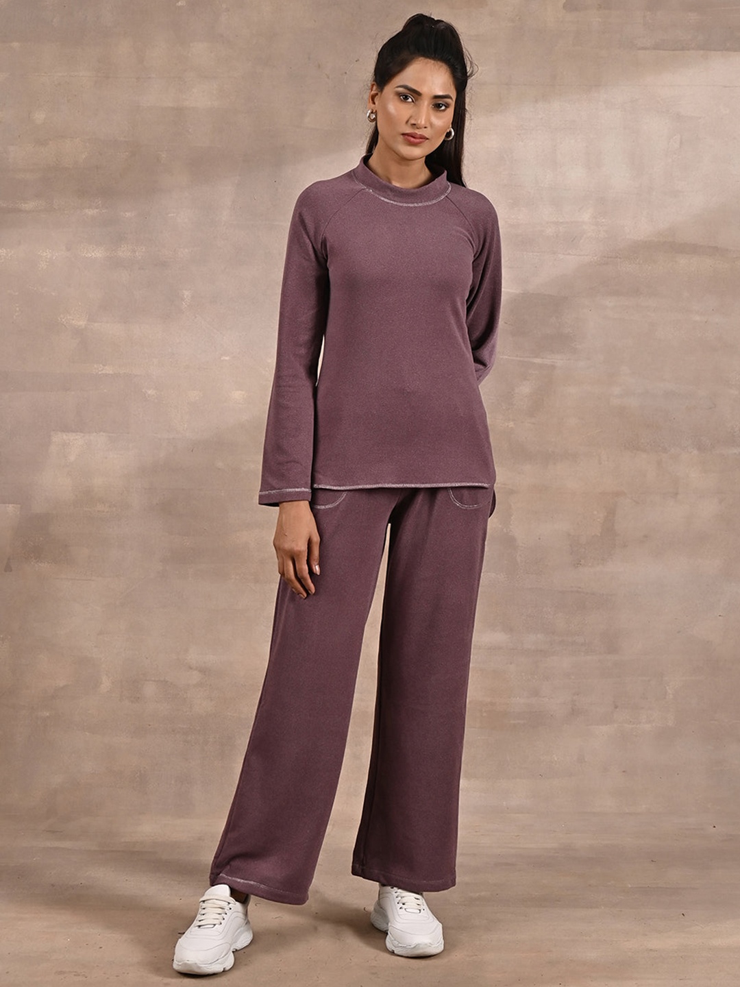 

Lakshita Women Plus Size Round Neck Long Sleeves Velour Tracksuits, Lavender