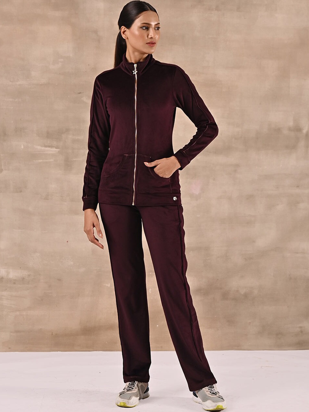 

Lakshita Velour Mock Collar Tracksuits, Maroon