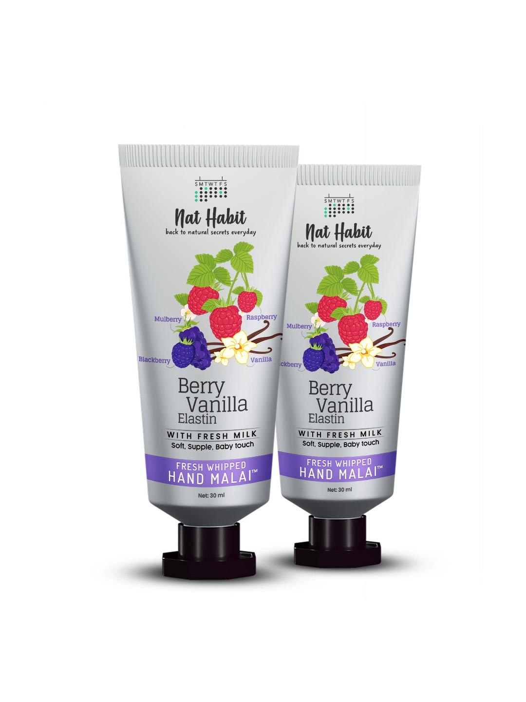 

Nat Habit Set of 2 Berry Vanilla Elastin Fresh Whipped Hand Malai - 25 ml Each, Purple