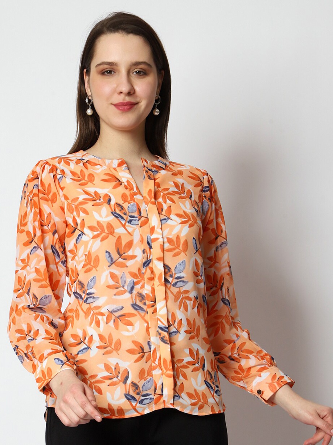

Prettify Floral Printed Georgette Top, Orange