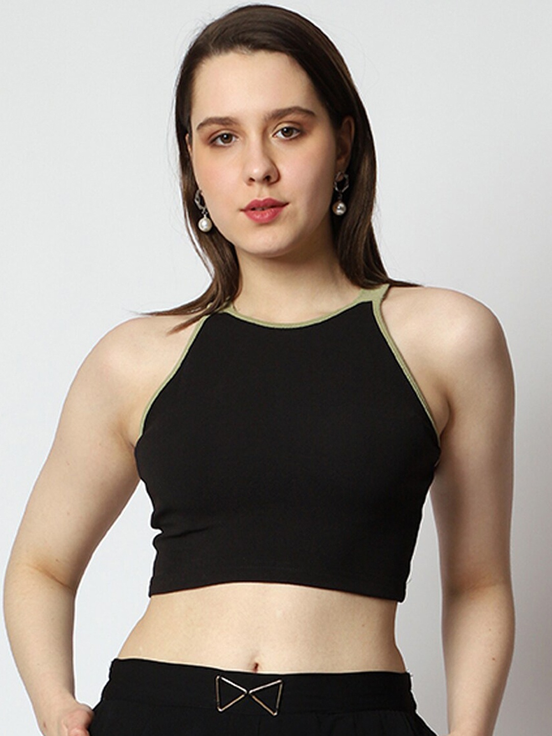 

Prettify Sleeveless Fitted Crop Top, Black