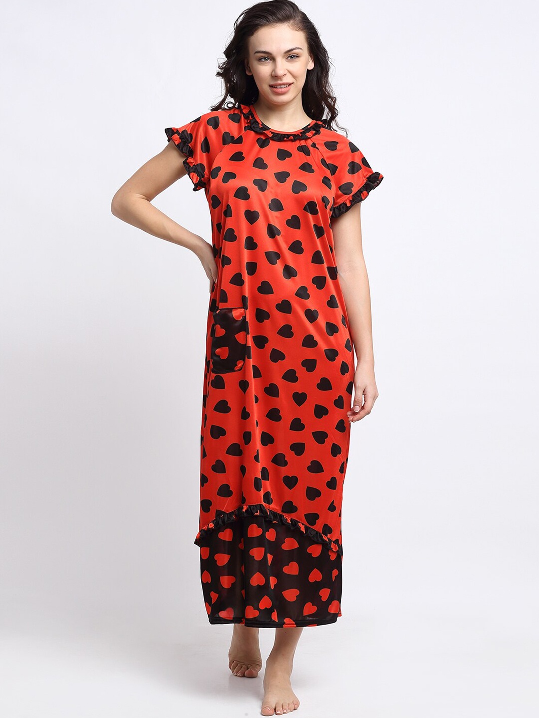 

NEUDIS Conversational Printed Maxi Nightdress, Red