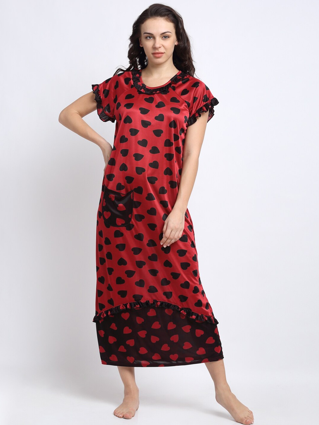 

NEUDIS Conversational Printed Maxi Nightdress, Maroon