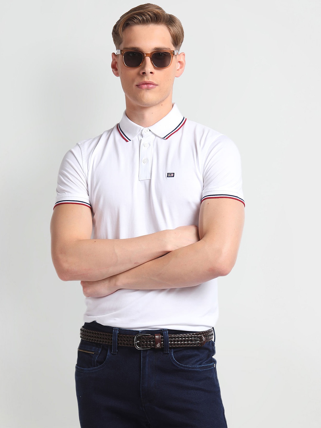 

Arrow Sport Solid Contrast Tipped Polo Collar Cotton T-shirt, White