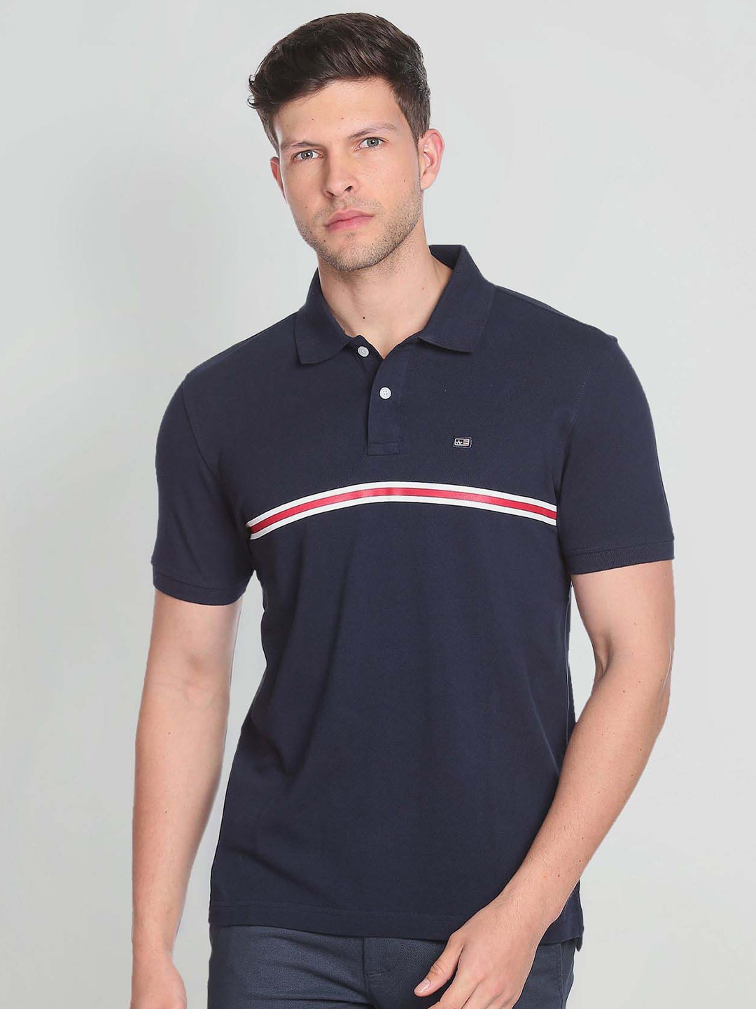 

Arrow Sport Engineered Stripe Polo Collar Pure Cotton T-shirt, Blue