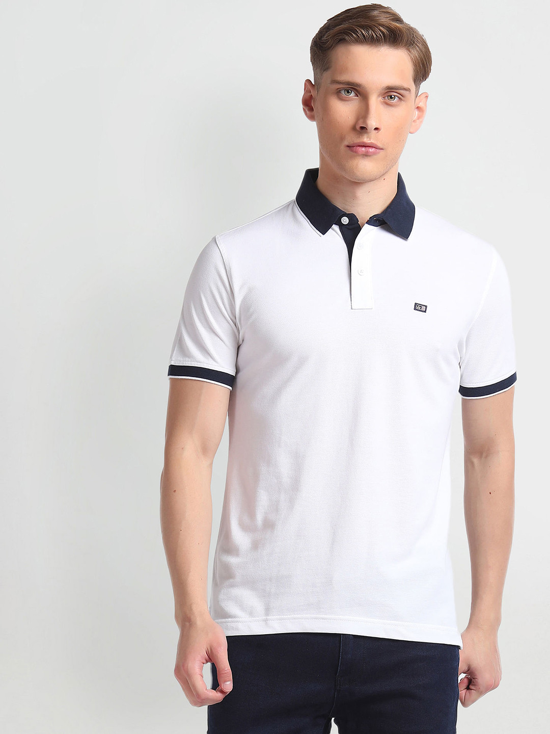 

Arrow Sport Tipped Contrast Polo Collar Cotton T-shirt, White
