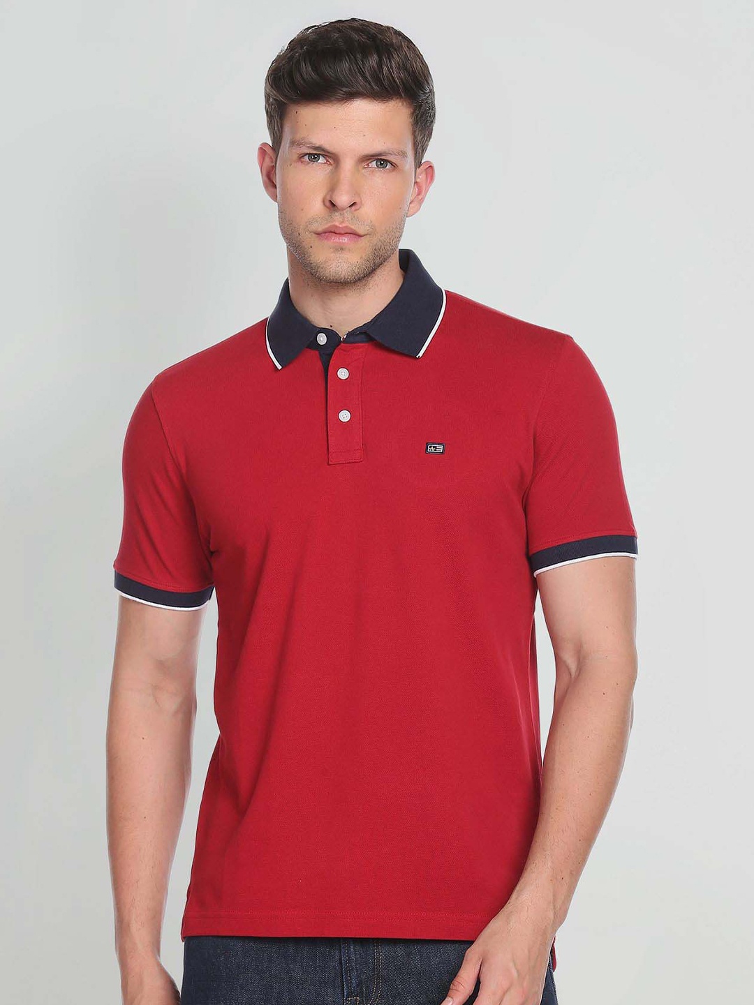 

Arrow Sport Tipped Contrast Polo Collar Cotton T-shirt, Red