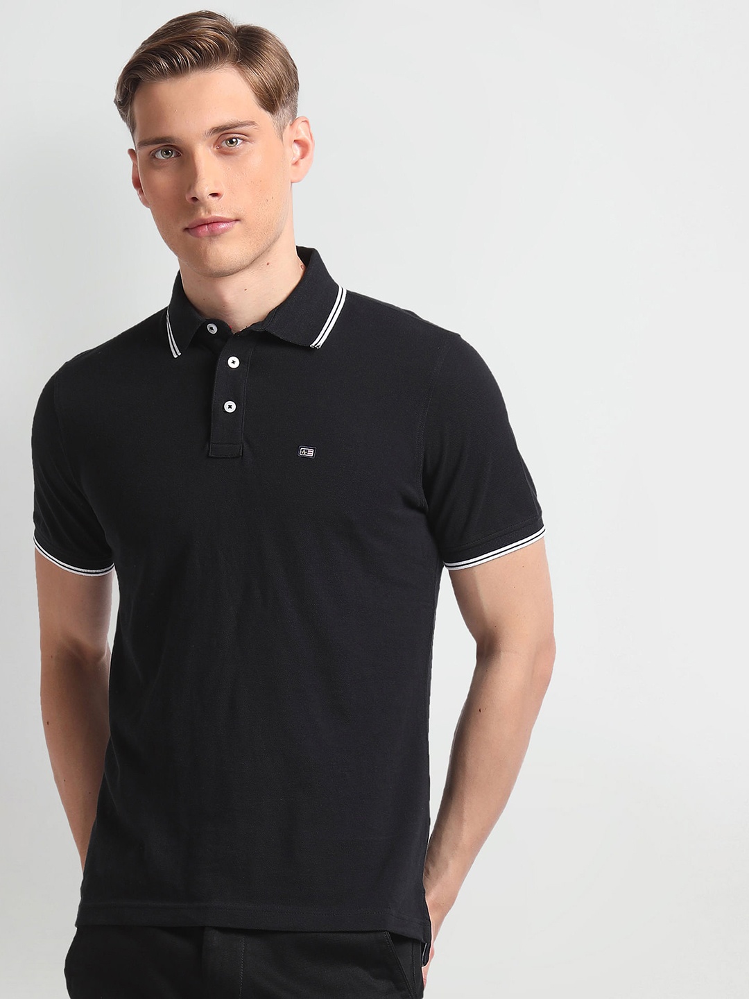 

Arrow Sport Polo Collar Pure Cotton Slim Fit T-shirt, Black