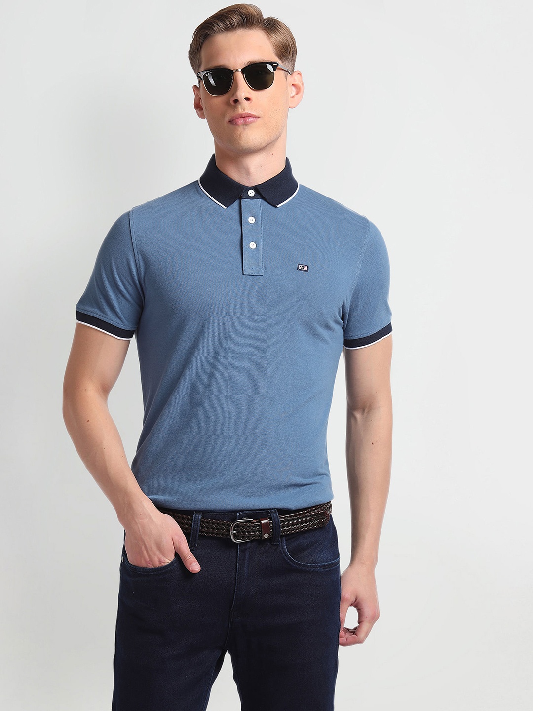 

Arrow Sport Accentuated Cotton Tipped Contrast Collar Polo Shirt, Blue