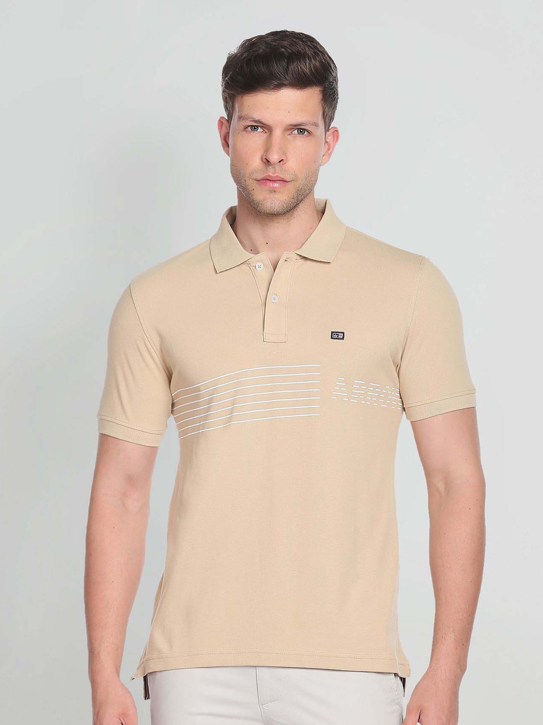 

Arrow Sport Stripe Printed Polo Collar Cotton T-shirt, Beige