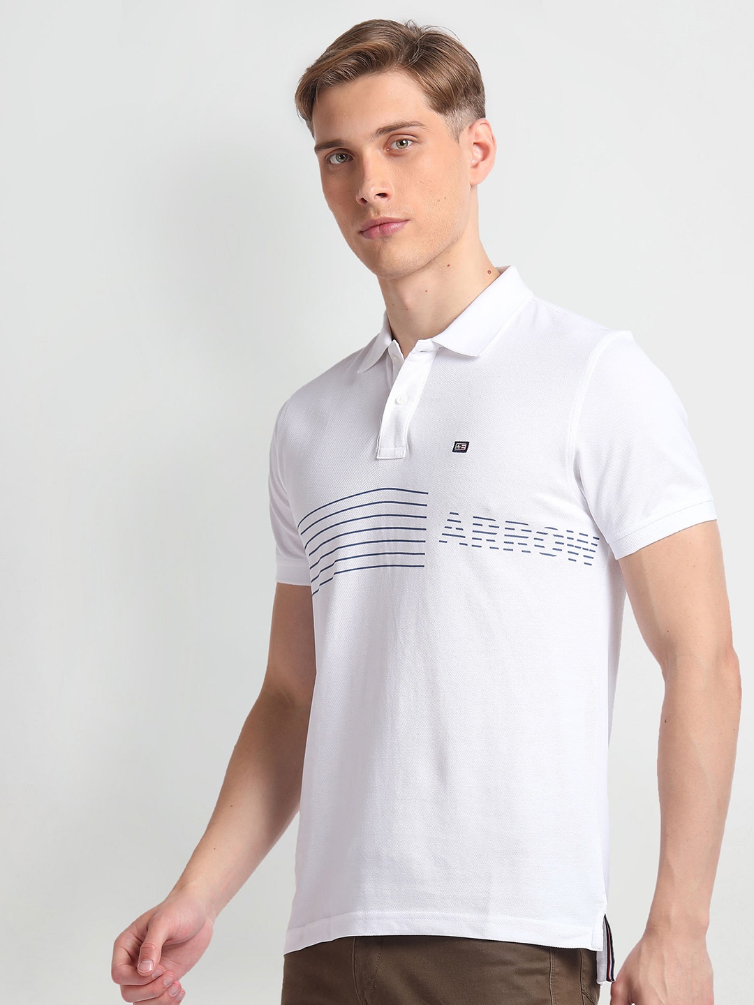 

Arrow Sport Men Horizontal Striped Polo Collar Pure Cotton T-shirt, White