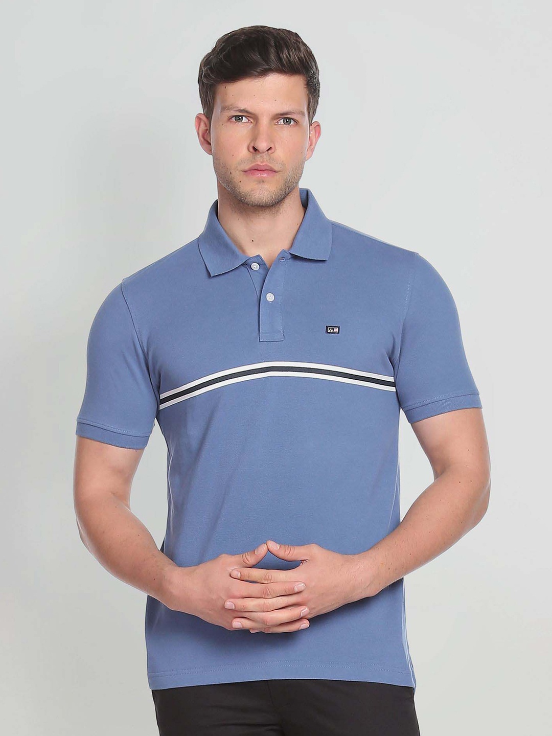 

Arrow Sport Polo Collar Engineered Stripe Cotton Polo Shirt, Blue