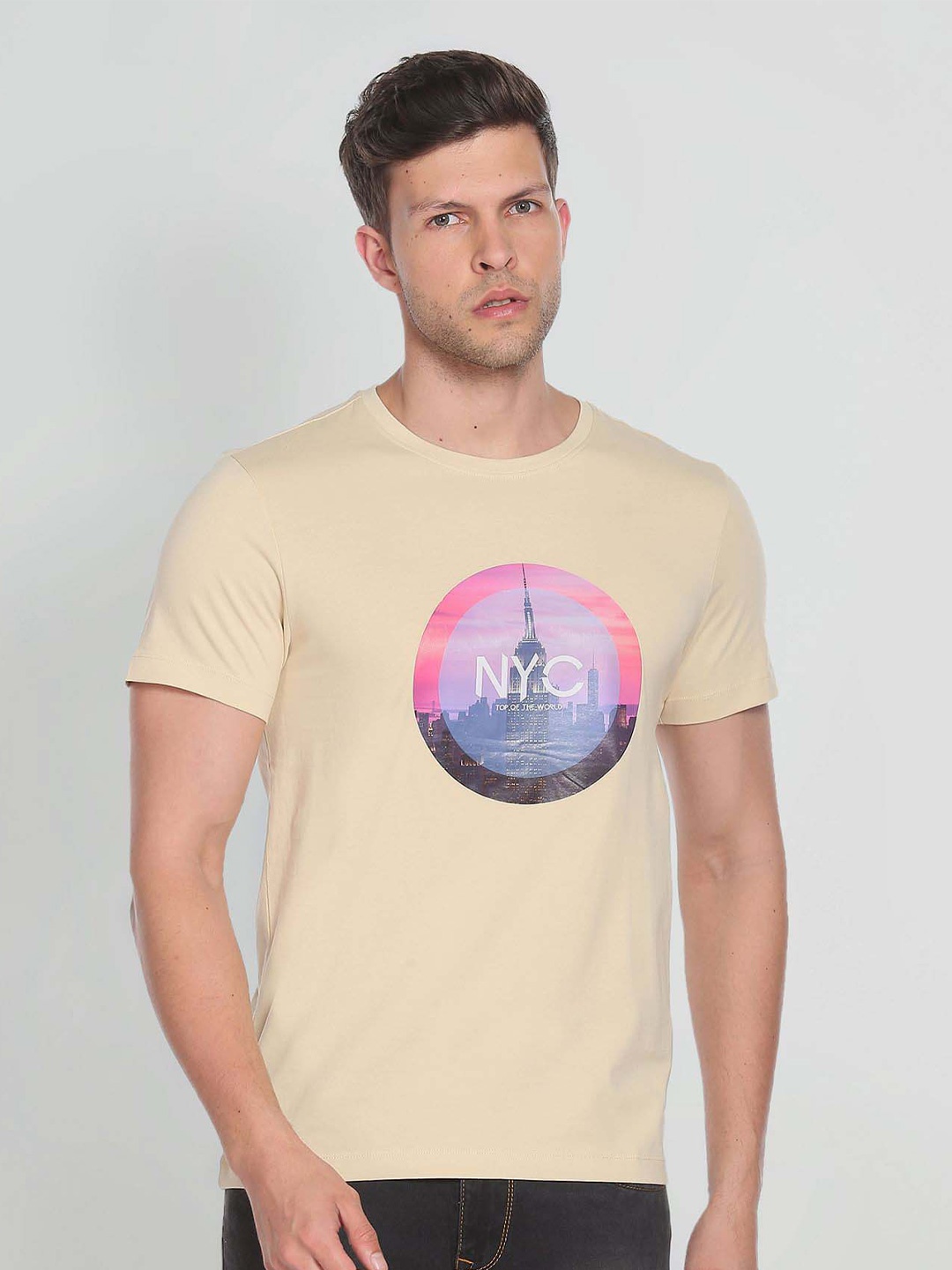 

Arrow Sport People and Places Printed Pure Cotton T-shirt, Beige