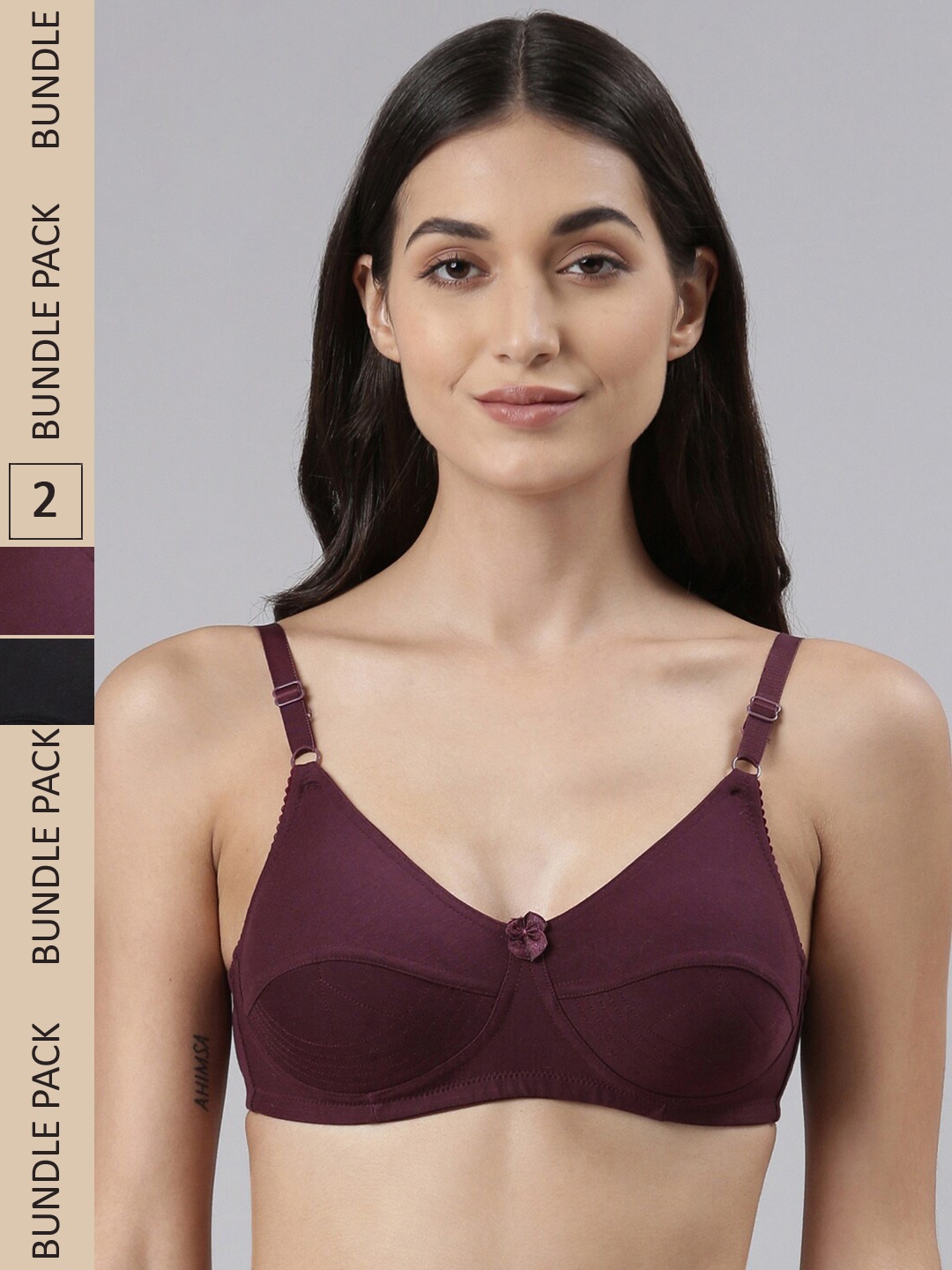 

Dollar Missy Pack of 2 Cotton Wire-Free Uplift Support Non Padded Bra, Black