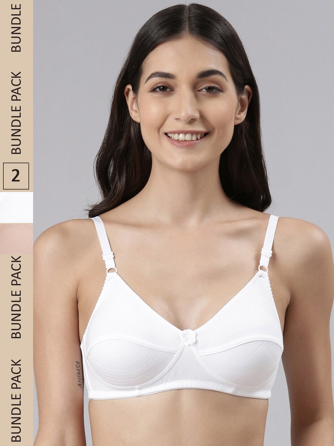 

Dollar Missy Pack of 2 Cotton Wire-Free Uplift Support Bra DES-1201-R3-WHT-SKN-PO2, White