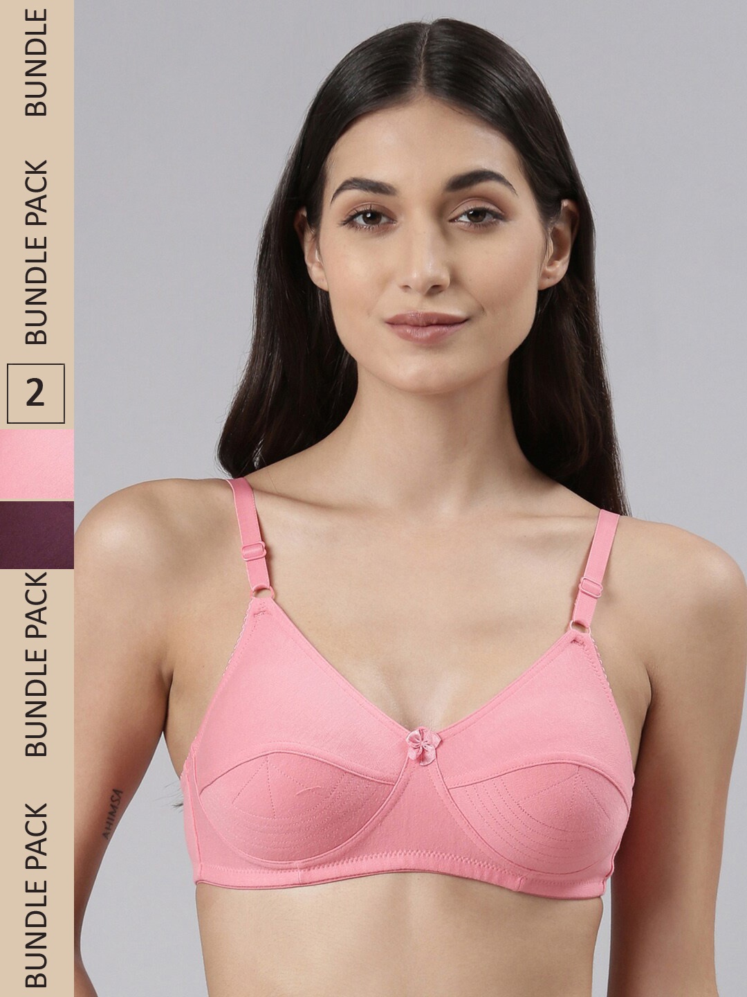 

Dollar Missy Pack of 2 Cotton Wire-Free Uplift Support Bra, Pink