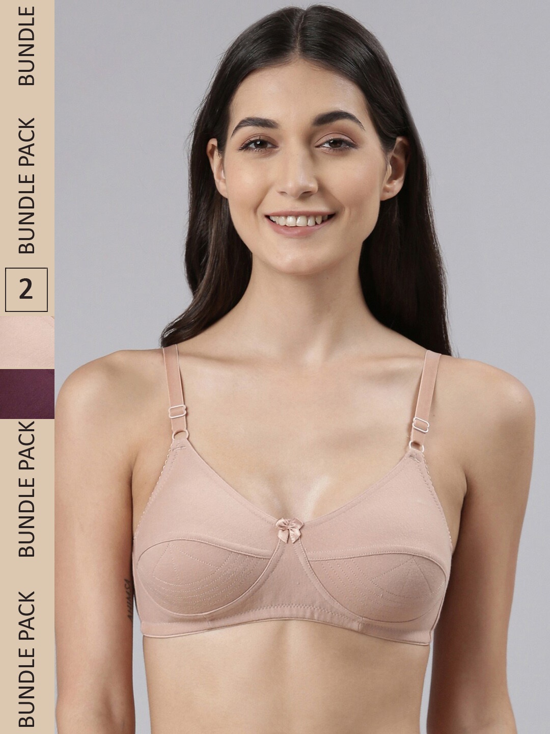 

Dollar Missy Pack of 2 Women Cotton Wire-Free Uplift Support Bra DES-1201-R3-SKN-PRP-PO2, Beige