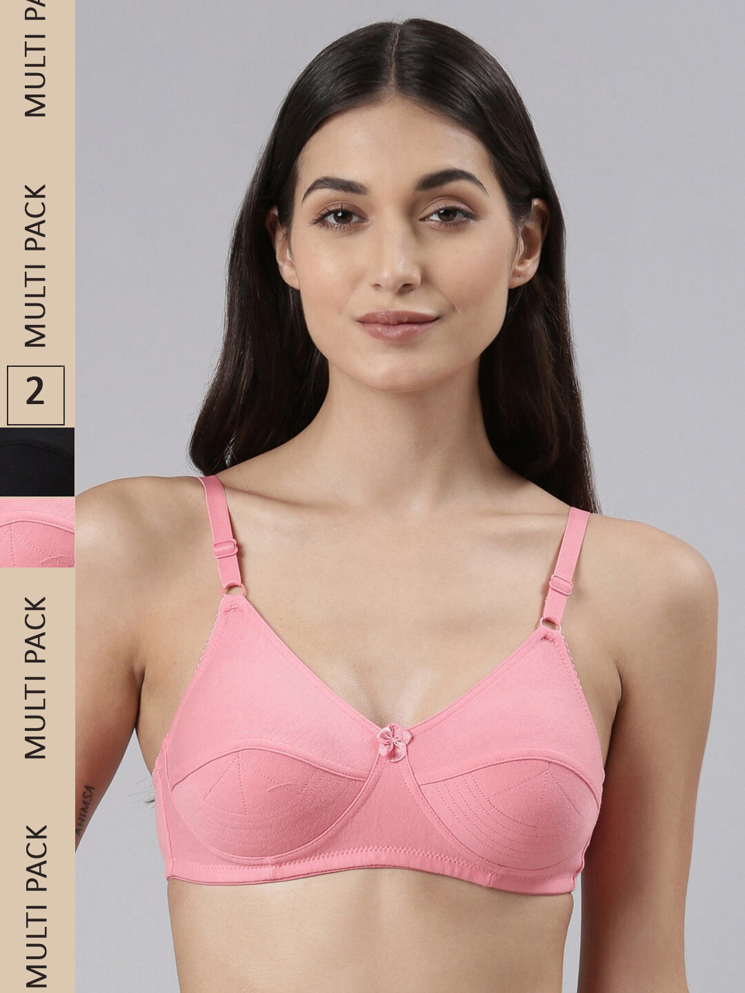 

Dollar Missy Pack of 2 Cotton Wire-Free Uplift Support Bra, Pink