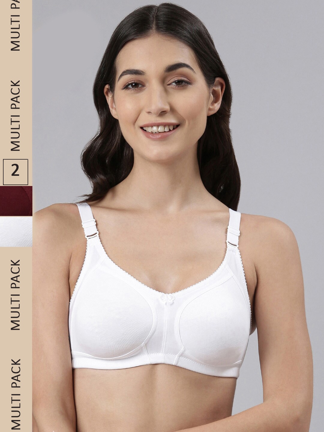 

Dollar Missy Pack of 2 Combed Cotton with Stretchy Elastane Wire-Free Panelled Support Bra, White