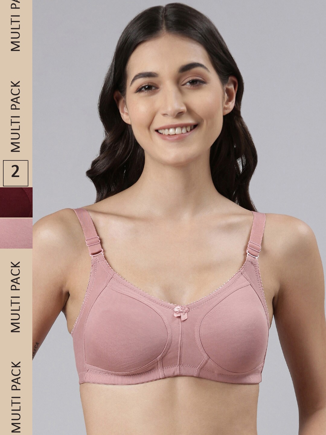 

Dollar Missy Pack of 2 Combed Cotton with Stretchy Elastane Wire-Free Panelled Support Bra, Maroon