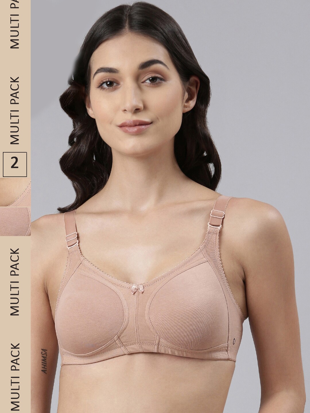 

Dollar Missy Pack of 2 Women Combed Cotton Wire-Free Support Bra DES-1251-R3-SKN-PO2, Beige