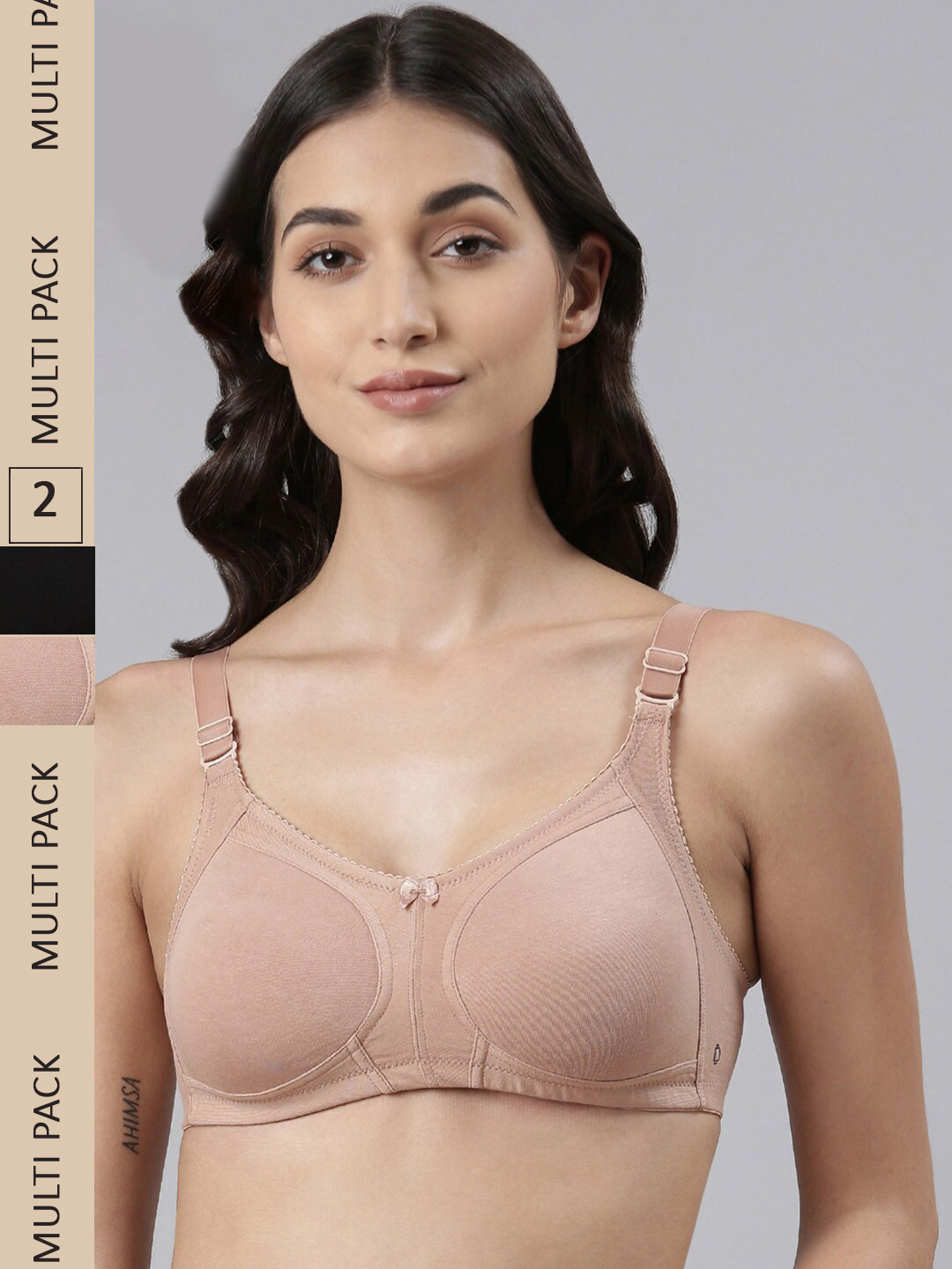 

Dollar Missy Pack Of 2 Wire Free Non-Padded Anti-Microbial Anti-Odour Cotton Seamless Bra, Black